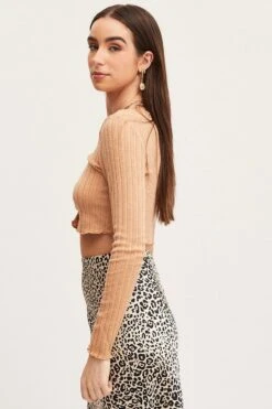 Beige Crop Cardigan Long Sleeve Jersey Rib -Women Clothing Shop c s cardigan camel crop cardigan long sleeve jersey rib 32965162041537