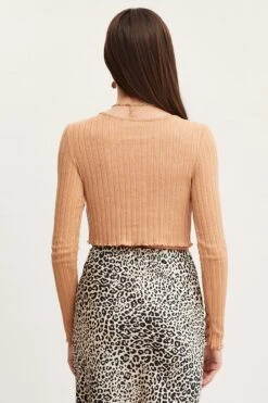 Beige Crop Cardigan Long Sleeve Jersey Rib -Women Clothing Shop c s cardigan camel crop cardigan long sleeve jersey rib 32965162074305