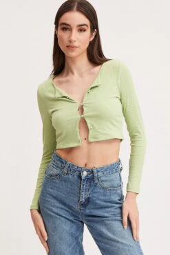 Green Crop Cardigan Long Sleeve Jersey Rib -Women Clothing Shop c s cardigan green crop cardigan long sleeve jersey rib 32965157748929