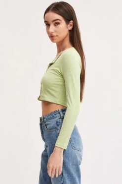 Green Crop Cardigan Long Sleeve Jersey Rib -Women Clothing Shop c s cardigan green crop cardigan long sleeve jersey rib 32965157781697