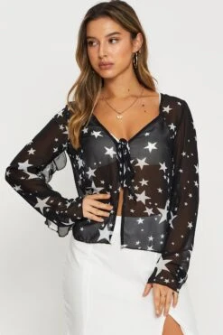 Print Sheer Top Long Sleeve -Women Clothing Shop c s cardigan print sheer top long sleeve 33006708818113