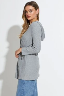 Grey Knit Cardigan Long Sleeve -Women Clothing Shop c s hoodie cardigan grey knit cardigan long sleeve 33006710751425