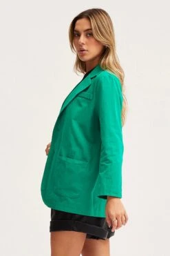 Green Workwear Jacket Long Sleeve Collared -Women Clothing Shop coat green workwear jacket long sleeve collared 32966595936449
