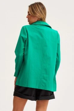 Green Workwear Jacket Long Sleeve Collared -Women Clothing Shop coat green workwear jacket long sleeve collared 32966596001985