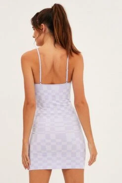 Purple Check Bodycon Dress Sleeveless Square Neck Seamless -Women Clothing Shop dd1522a 39r check 5