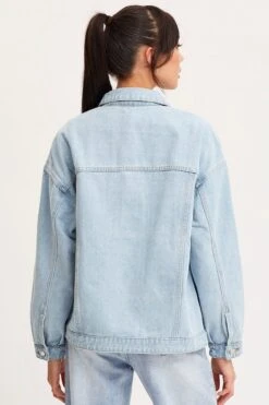 Blue Oversized Jacket Long Sleeve Denim -Women Clothing Shop denim jacket blue oversized jacket long sleeve denim 32967527563457