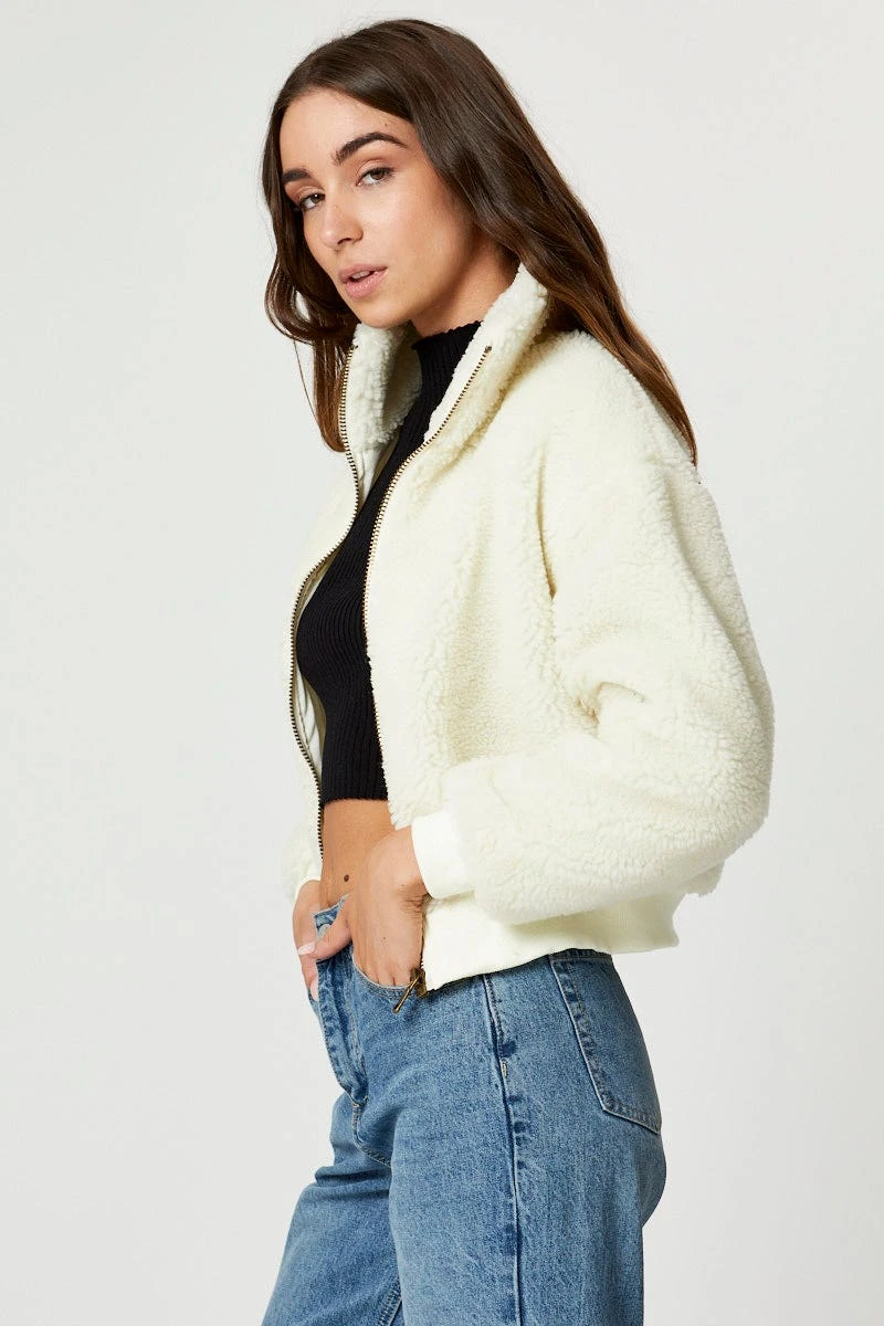 White Faux Fur Jacket Long Sleeve Oversized 5 White Faux Fur Jacket Long Sleeve Oversized - Image 3