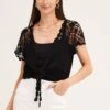 Black Crochet Cardigan Short Sleeve Tie Up -Women Clothing Shop fitted cardigan black crochet cardigan short sleeve tie up 32980999340225