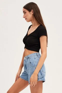 Black Short Sleeve Button Down Cardigan -Women Clothing Shop fitted cardigan black short sleeve button down cardigan 32981001633985