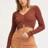 Brown Knit Cardigan Long Sleeve Crop -Women Clothing Shop fitted cardigan brown knit cardigan long sleeve crop 32965156569281