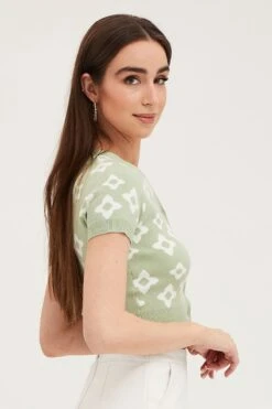 Print Knit Cardigan Short Sleeve Crop Floral -Women Clothing Shop fitted cardigan print knit cardigan short sleeve crop floral 33006994292929