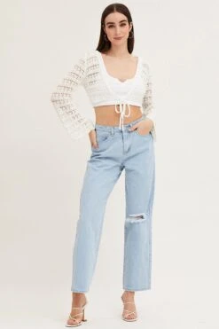 White Knit Cardigan Long Sleeve Crochet -Women Clothing Shop fitted cardigan white knit cardigan long sleeve crochet 33006994424001