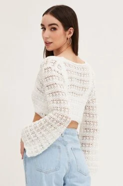 White Knit Cardigan Long Sleeve Crochet -Women Clothing Shop fitted cardigan white knit cardigan long sleeve crochet 33006994522305