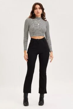 Black Flare Leg Pants High Rise Stretch