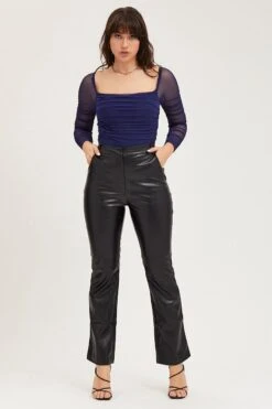 Black Flare Pants High Rise Faux Leather -Women Clothing Shop flare black flare pants high rise faux leather 32965008982209