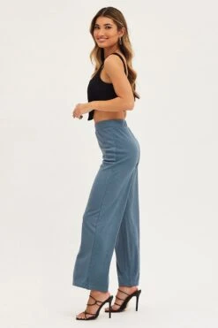 Blue Flare Pants High Rise 11 Blue Flare Pants High Rise -Women Clothing Shop flare blue flare pants high rise 32965039587521