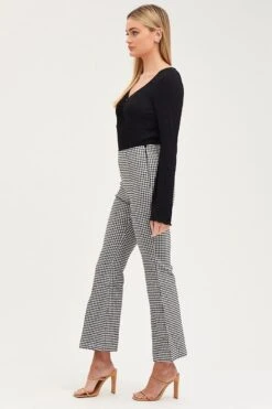 Check Flare Pants High Rise Front Split -Women Clothing Shop flare check flare pants high rise front split 32964954161345