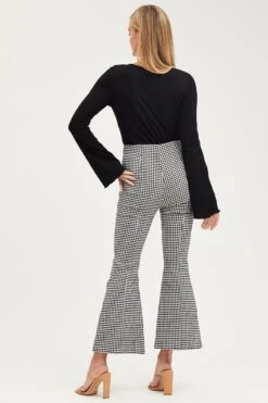 Check Flare Pants High Rise Front Split -Women Clothing Shop flare check flare pants high rise front split 32964954194113