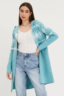 Aztec Print Knit Cardigan Long Sleeve Relaxed Hoodie -Women Clothing Shop hoodie cardigan aztec print knit cardigan long sleeve relaxed hoodie 32967228195009