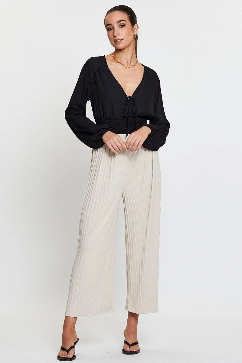 Beige Ribbed Pants High Rise Wide Leg 4 Beige Ribbed Pants High Rise Wide Leg - Image 3
