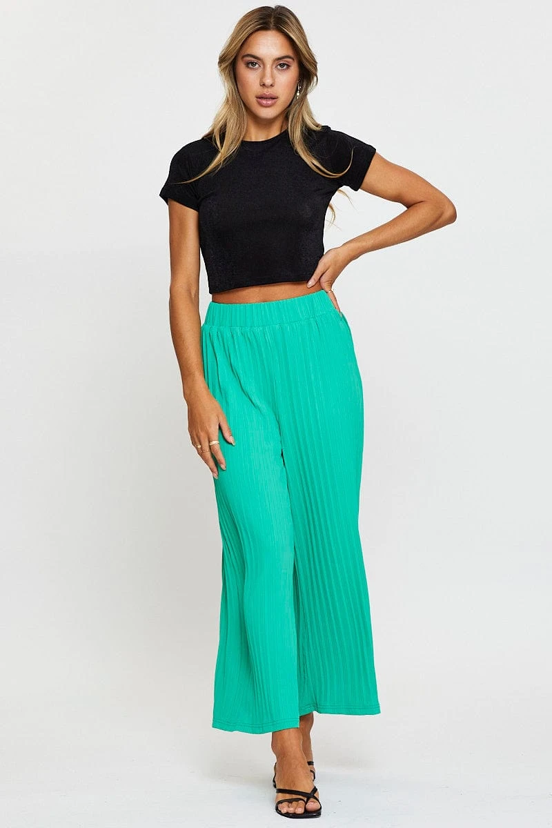 Green Ribbed Pants High Rise Wide Leg 3 Green Ribbed Pants High Rise Wide Leg