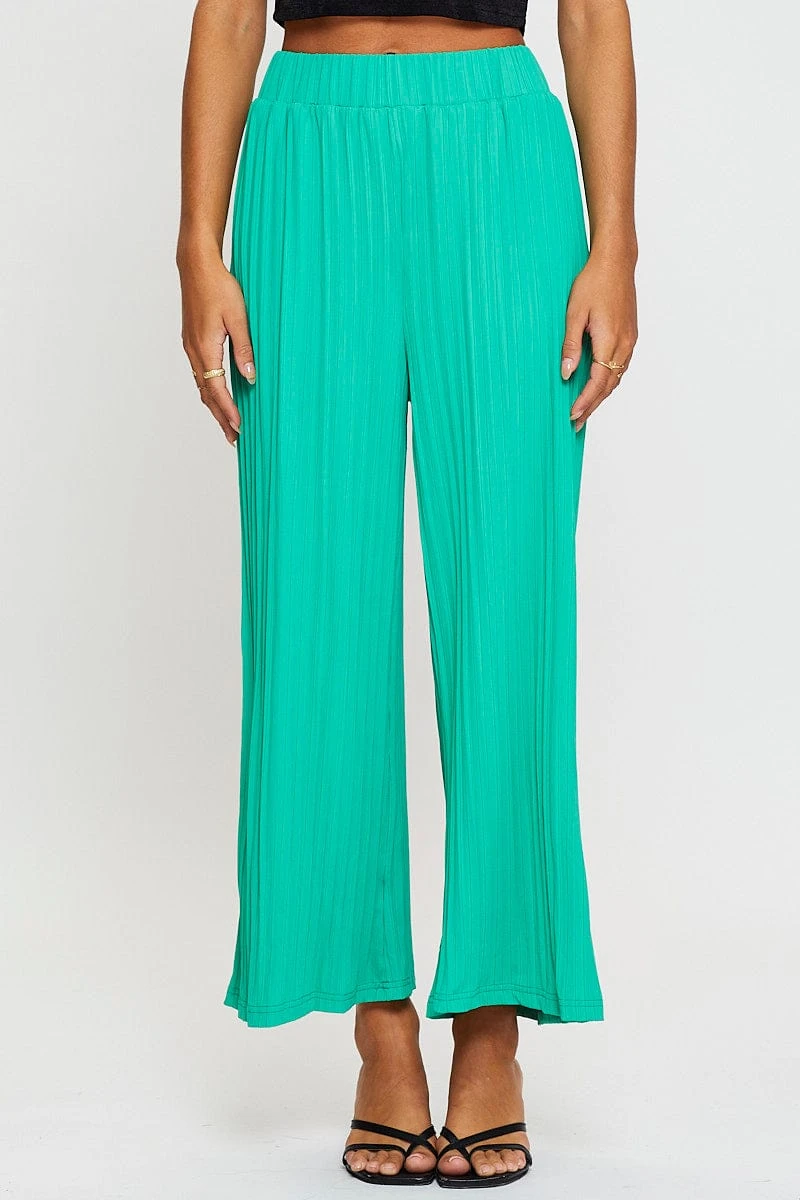 Green Ribbed Pants High Rise Wide Leg 4 Green Ribbed Pants High Rise Wide Leg - Image 2