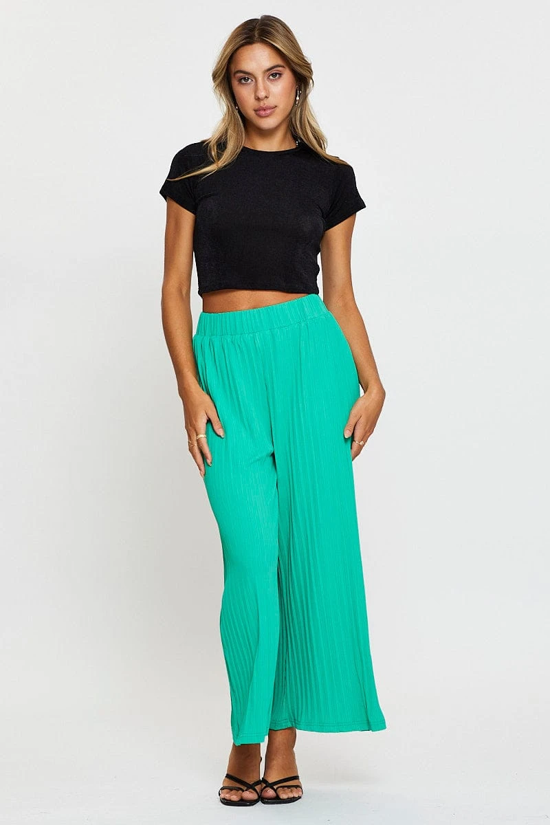 Green Ribbed Pants High Rise Wide Leg 5 Green Ribbed Pants High Rise Wide Leg - Image 3