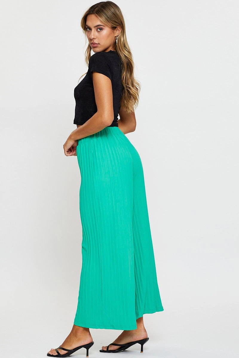 Green Ribbed Pants High Rise Wide Leg 6 Green Ribbed Pants High Rise Wide Leg - Image 4