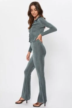 Green Highwaist Jersey Flare Hem Pants -Women Clothing Shop hw slim leg pant green highwaist jersey flare hem pants 32964982079681