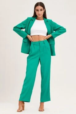 Green Pleat Detail High Waist Pant -Women Clothing Shop hw slim leg pant green pleat detail high waist pant 32965047419073