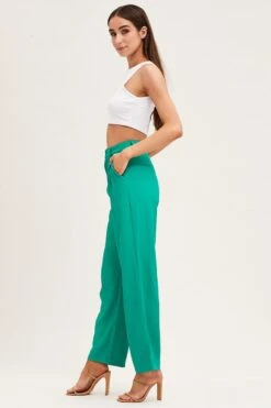 Green Pleat Detail High Waist Pant -Women Clothing Shop hw slim leg pant green pleat detail high waist pant 32965047451841