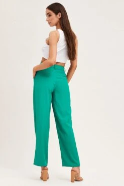 Green Pleat Detail High Waist Pant -Women Clothing Shop hw slim leg pant green pleat detail high waist pant 32965047484609