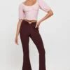 Brown Flare Pants High Rise Waist Tie -Women Clothing Shop hw wide leg pant brown flare pants high rise waist tie 32965053251777