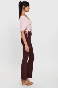 Brown Flare Pants High Rise Waist Tie -Women Clothing Shop hw wide leg pant brown flare pants high rise waist tie 32965053481153
