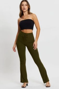 Green Jersey Rib Flared Pants