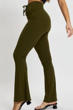Green Jersey Rib Flared Pants -Women Clothing Shop hw wide leg pant green jersey rib flared pants 32965035589825
