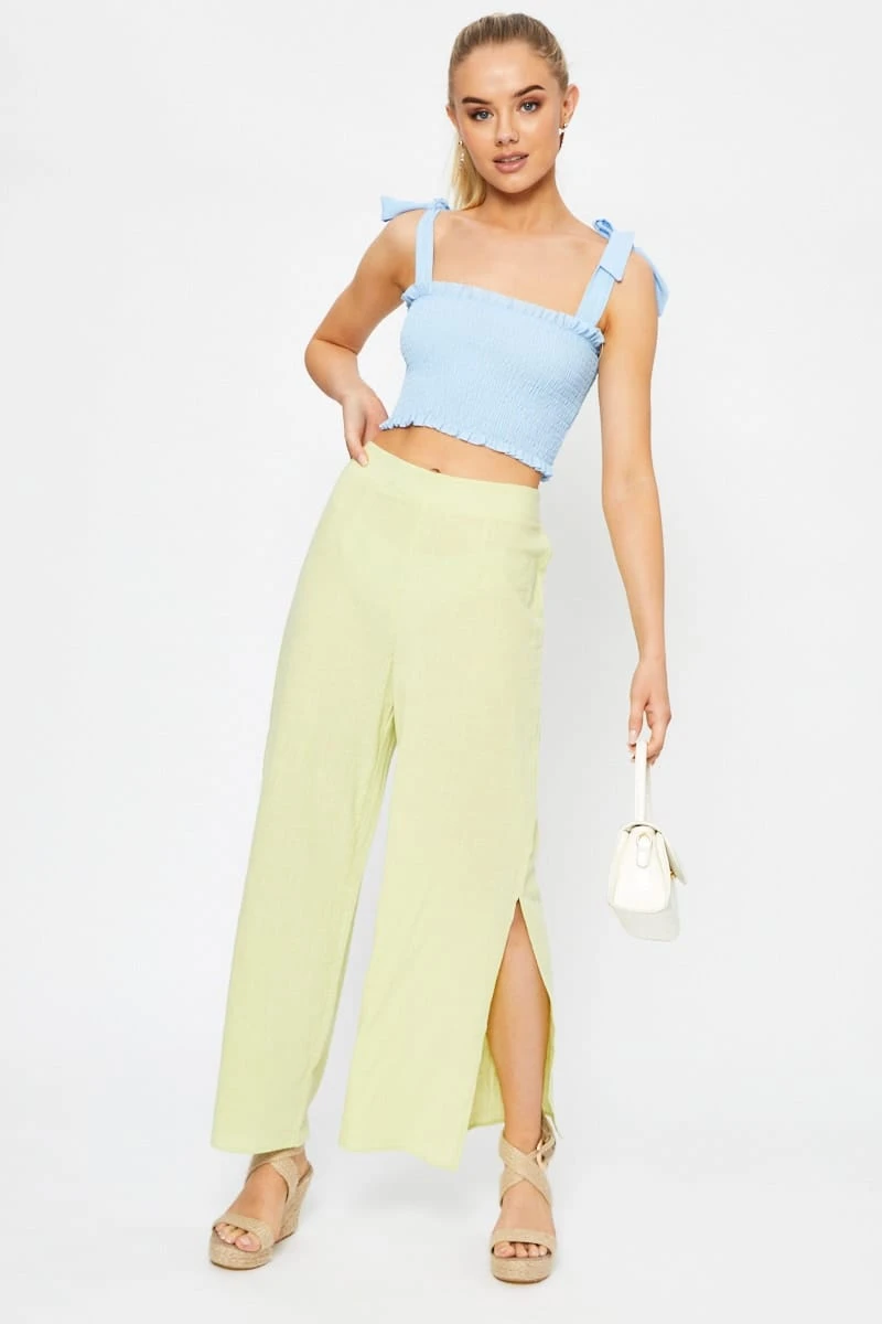 Yellow Linen Blend Elastic Side Slit Wide Leg Pants 9 Yellow Linen Blend Elastic Side Slit Wide Leg Pants - Image 7