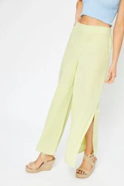 Yellow Linen Blend Elastic Side Slit Wide Leg Pants 18 Yellow Linen Blend Elastic Side Slit Wide Leg Pants -Women Clothing Shop hw wide leg pant green linen blend elastic side slit wide leg pants 32886732751041