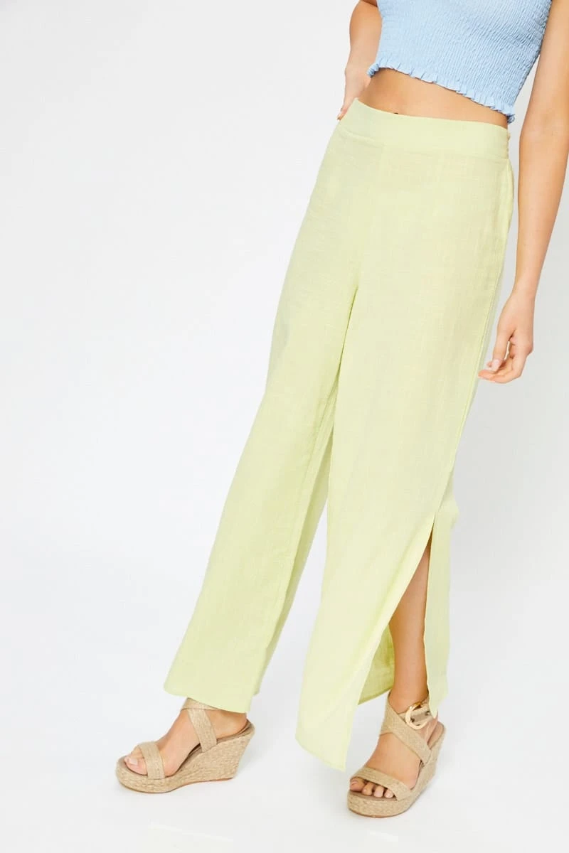Yellow Linen Blend Elastic Side Slit Wide Leg Pants 10 Yellow Linen Blend Elastic Side Slit Wide Leg Pants - Image 8