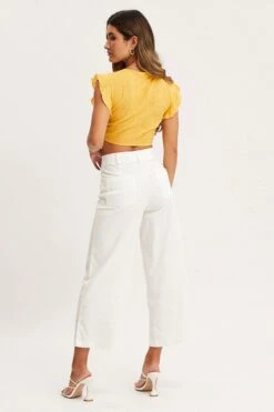 White Cropped Pants Wide Leg High Waist -Women Clothing Shop hw wide leg pant white cropped pants wide leg high waist 32964978802881