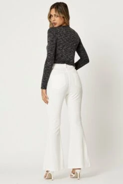 White Velvet Flared Hem Pants -Women Clothing Shop hw wide leg pant white velvet flared hem pants 32964981620929