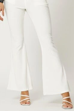White Velvet Flared Hem Pants -Women Clothing Shop hw wide leg pant white velvet flared hem pants 32964981686465