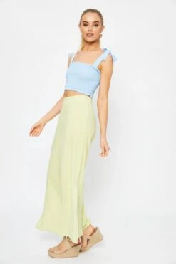 Yellow Linen Blend Elastic Side Slit Wide Leg Pants 14 Yellow Linen Blend Elastic Side Slit Wide Leg Pants -Women Clothing Shop hw wide leg pant yellow linen blend elastic side slit wide leg pants 32980820852929