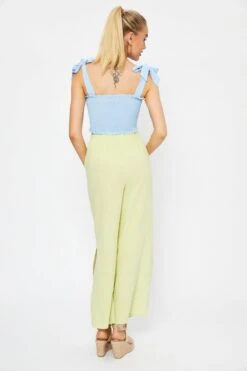 Yellow Linen Blend Elastic Side Slit Wide Leg Pants 15 Yellow Linen Blend Elastic Side Slit Wide Leg Pants -Women Clothing Shop hw wide leg pant yellow linen blend elastic side slit wide leg pants 32980820885697