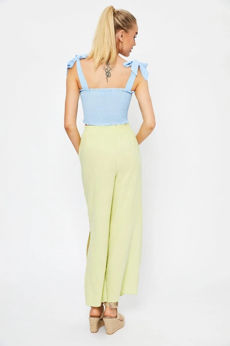 Yellow Linen Blend Elastic Side Slit Wide Leg Pants 7 Yellow Linen Blend Elastic Side Slit Wide Leg Pants - Image 5