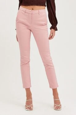 Pink Slim Pants High Rise Workwear -Women Clothing Shop hw work pant pink slim pants high rise workwear 32964975296705