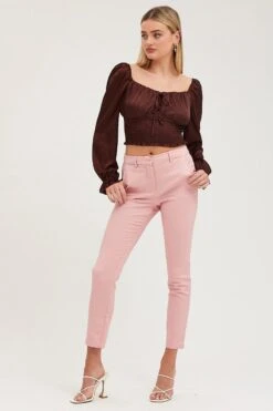 Pink Slim Pants High Rise Workwear -Women Clothing Shop hw work pant pink slim pants high rise workwear 32964975329473