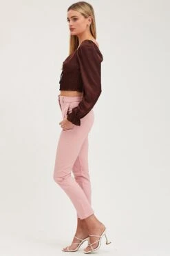 Pink Slim Pants High Rise Workwear -Women Clothing Shop hw work pant pink slim pants high rise workwear 32964975395009