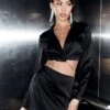Black Crop Blazer Wrap Diamante Jewel Tie Satin