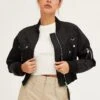 Black Long Sleeve Cropped Utility Bomber Jacket -Women Clothing Shop jacket black long sleeve cropped utility bomber jacket 32966591545537